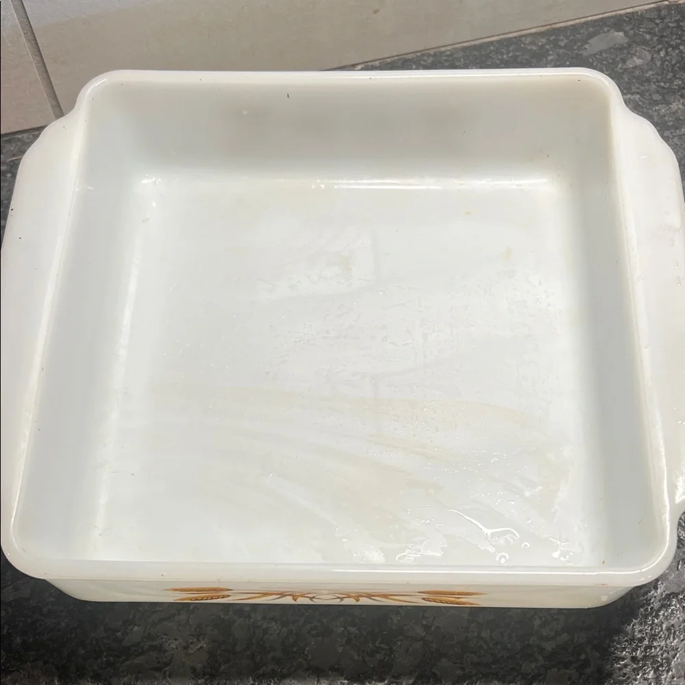 Fire King Vintage Wheat Pattern Baking Dish. Vintage 8 “ excellent condition